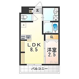 南海線 七道駅 徒歩3分の賃貸マンション 2階1LDKの間取り