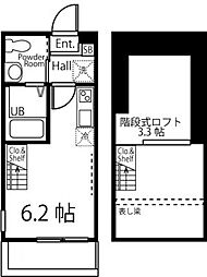 ハーミットクラブハウスPagurus 1階ワンルームの間取り