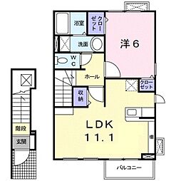 アーデン西浜 V 2階1LDKの間取り