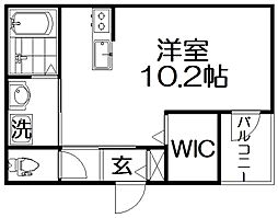 アールコート枚方東田宮 2階ワンルームの間取り