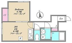 Hagakure 2階1DKの間取り