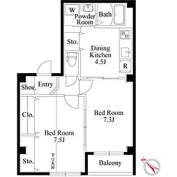 カーサスズキ 4階2DKの間取り