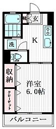 道間マンション 3階1Kの間取り