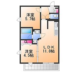 プレステージ14番館 2LDKの間取図画像