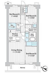 アビティグランデ砧 3LDKの間取図画像