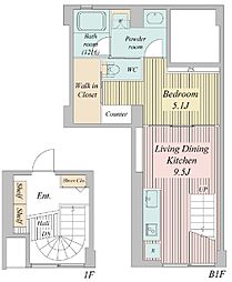 プライムアーバン目黒三田 1階1LDKの間取り
