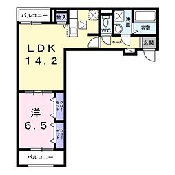 プラージュ 2階1LDKの間取り