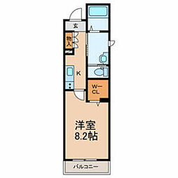 オレンジベリー 1Kの間取図画像
