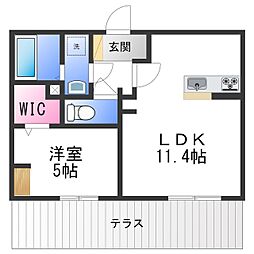 パストラル大美野 1階1LDKの間取り