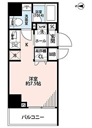 プレール・ドゥーク品川旗の台 7階ワンルームの間取り