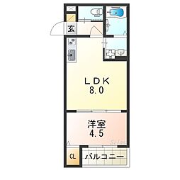 おおさか東線 衣摺加美北駅 徒歩7分の賃貸アパート 2階1LDKの間取り