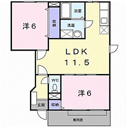 JR和歌山線 田井ノ瀬駅 徒歩4分の賃貸アパート 1階2LDKの間取り