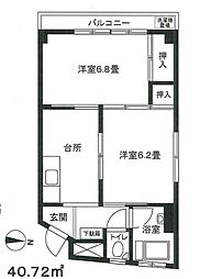 淺野ハイツ 2Kの間取図画像
