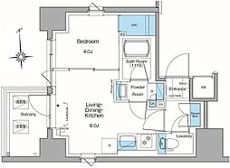東京メトロ銀座線 田原町駅 徒歩5分の賃貸マンション 4階1LDKの間取り