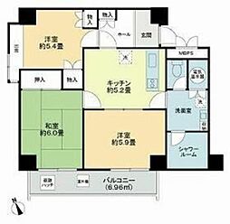 メガロン御殿山 6階3Kの間取り