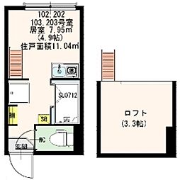グリーンビュー西日暮里 1階ワンルームの間取り