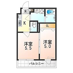 JR山陰本線 二条駅 徒歩19分の賃貸マンション 1階2Kの間取り