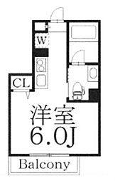 ワクラス中野 1階ワンルームの間取り