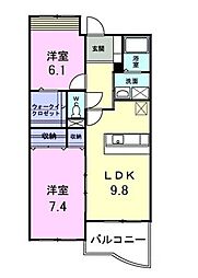 京王相模原線 稲城駅 徒歩15分の賃貸マンション 3階2LDKの間取り