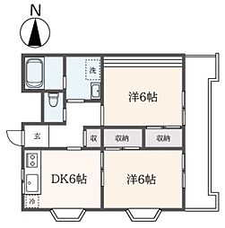 エミール町田Ｃ棟 2階2DKの間取り