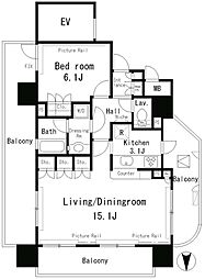パークアクシス四谷ステージ 3階1LDKの間取り