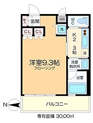 ノワールブラン 2階1Kの間取り