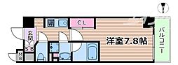 阪急千里線 豊津駅 徒歩8分の賃貸マンション 5階1Kの間取り