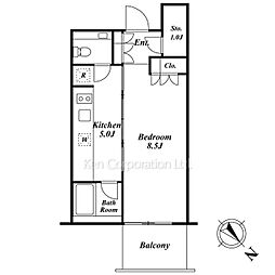 ＴＨＥ　ＲＯＰＰＯＮＧＩ　ＴＯＫＹＯ　　ＳＵＰＥＲＩＯＲ　Ｒ 4階ワンルームの間取り