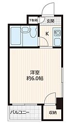 サンコート上目黒 2階ワンルームの間取り
