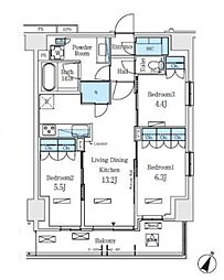 ロイヤルパークス赤羽ノース 4階3LDKの間取り