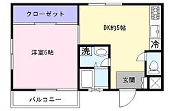 ウイングシティーK2 1DKの間取図画像