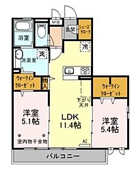 リンクスパークサイド 2LDKの間取図画像