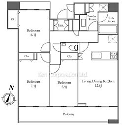 HF白金高輪レジデンス 3LDKの間取図画像
