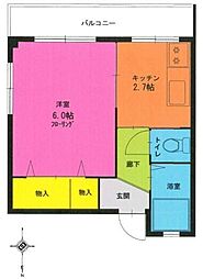 弥生ハイツ 3階1Kの間取り