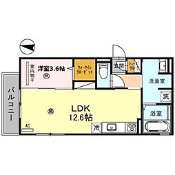 アルビネス田中町 3階1LDKの間取り