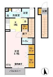 ウィット八柱 2階1Kの間取り