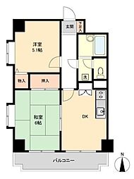 デイム橋本 6階2DKの間取り