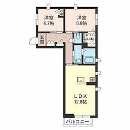 グランドソレイユ 3階2LDKの間取り