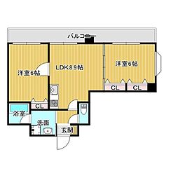 ナニワヒルズ 2DKの間取図画像