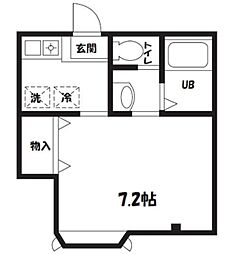 ビラフォレスト多摩川 3階1Kの間取り