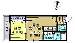 AK都賀 1LDKの間取図画像