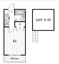 パルーム栗山No.1 2階ワンルームの間取り