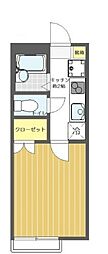 アネシスI 2階1Kの間取り