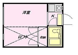 フェリス祖師谷 1階ワンルームの間取り