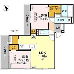 パサログランデ三条通 2階2LDKの間取り