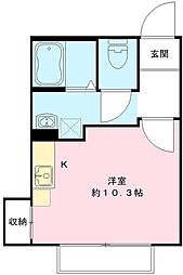 グリーンハイム 1階ワンルームの間取り