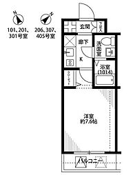 JR中央線 三鷹駅 徒歩6分の賃貸マンション 1階1Kの間取り