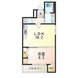 JR片町線(学研都市線) 鴻池新田駅 徒歩13分の賃貸アパート 2階1LDKの間取り