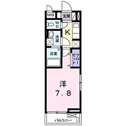 グランディール鳳 1Kの間取図画像