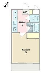 ユミールビレッジ旗の台 1Kの間取図画像